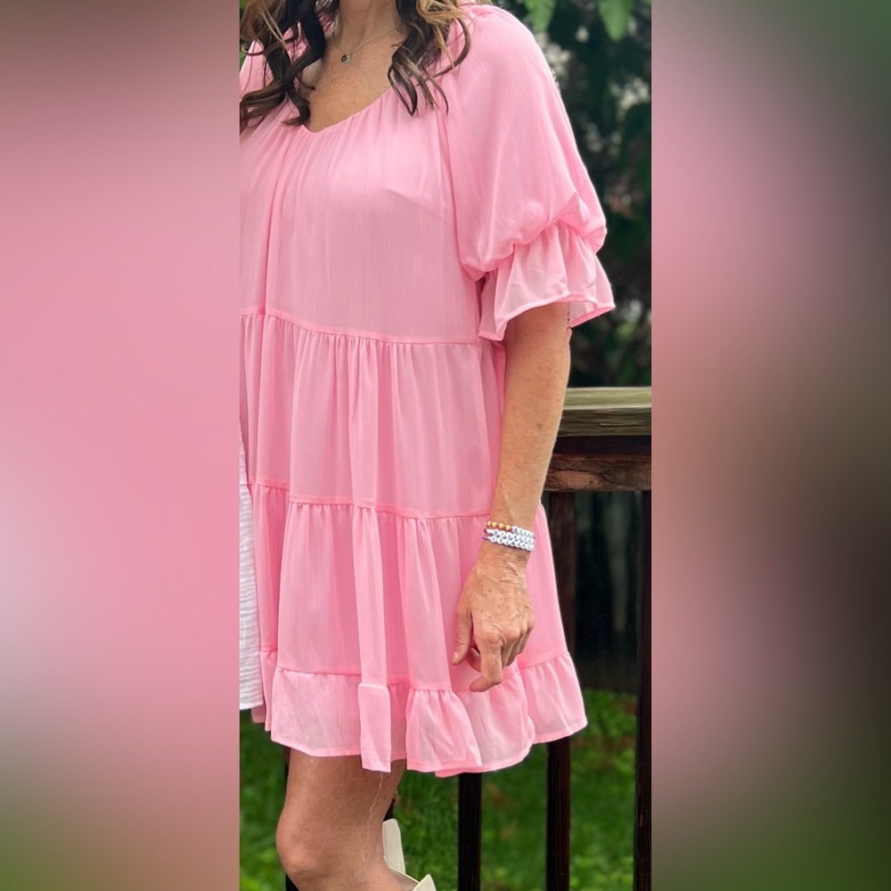 Pink Sheer Ruffle Dress - Picture 5 of 5
